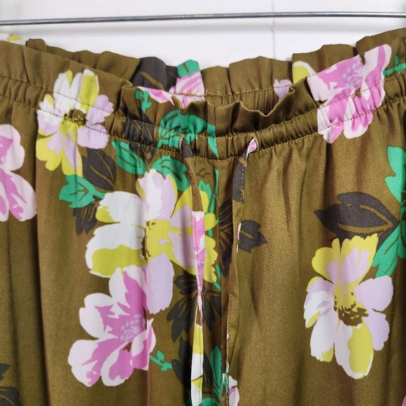 Aerie Wide Leg Cropped Pants Summer Brown Green Floral Womens Size Medium Boho - Picture 4 of 7